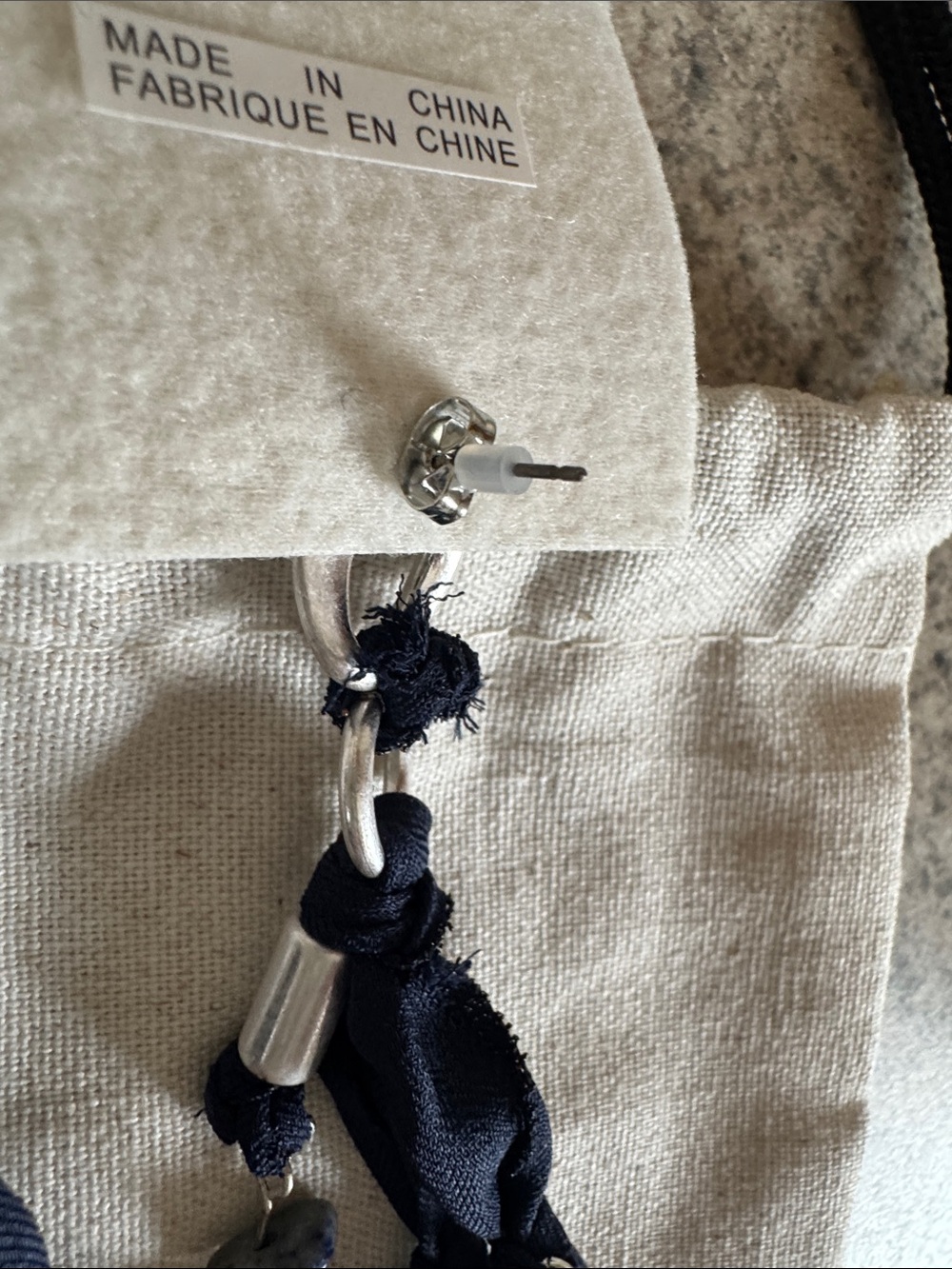 Free People Navy & Silver Fabric Tassel Drop Earrings - Picture 3 of 4